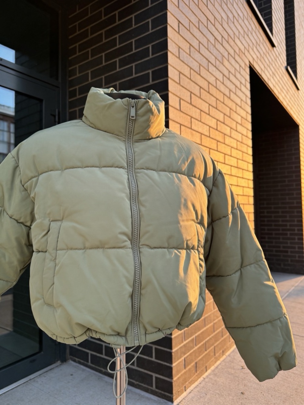 Divided Olive Green Puffer Jacket - Cropped Insulated Coat